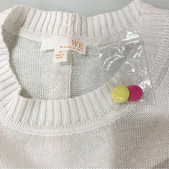 NWOT We by Living In Yellow Linen Button Back Short Sleeve Sweater Small - Picture 8 of 10